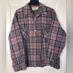 Vintage Amana 70s/80s Mens Gray Plaid Wool Button Up Flannel Made In USA Size L